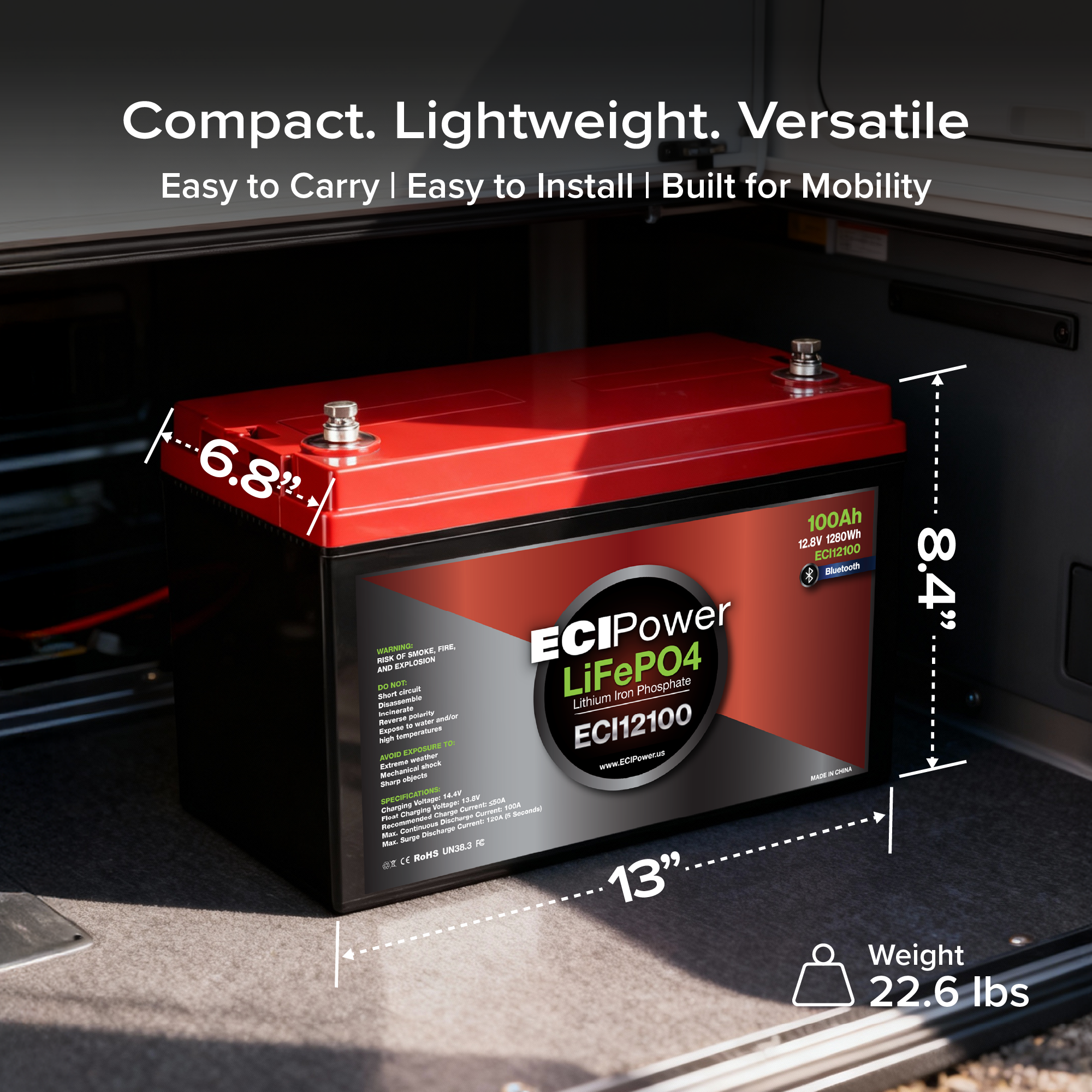 12V 100Ah - LiFePO4 Battery Bluetooth